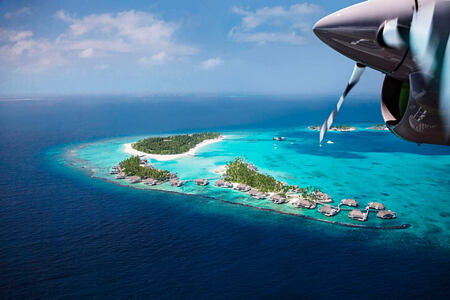 aerial plane view of cheval blanc randheli hotel maldives