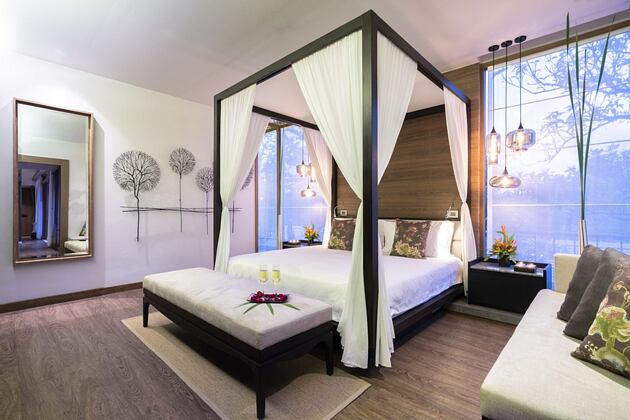 jacuzzi pool suite bedroom at The Sarojin Resort, Thailand