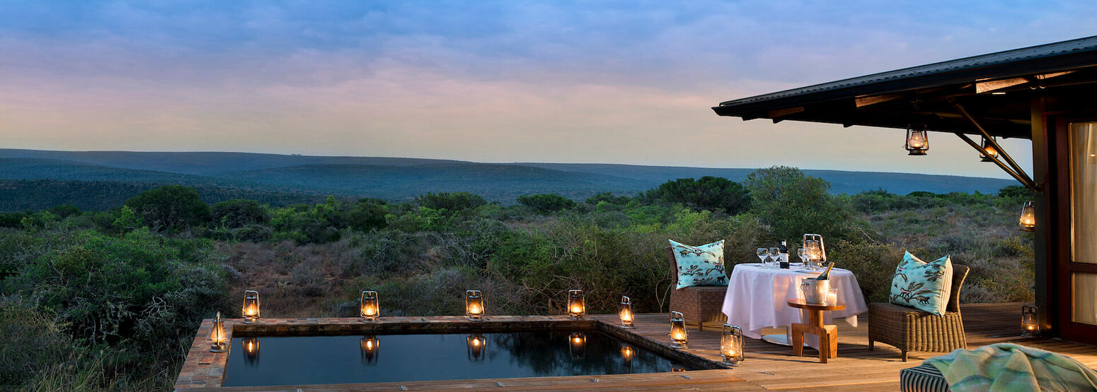 Kwandwe Ecca Lodge suite ext evening south africa