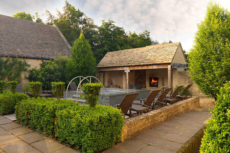 Looking across the courtyard at Calcot Spa at calcot manor england uk