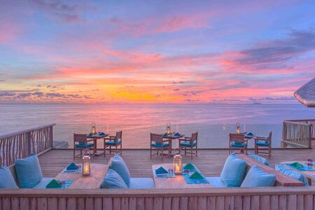 sunset view at Soneva Fushi Beach Resort Maldives