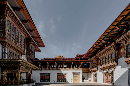 Paro dzong interior courtyard at amankora paro hotel bhutan