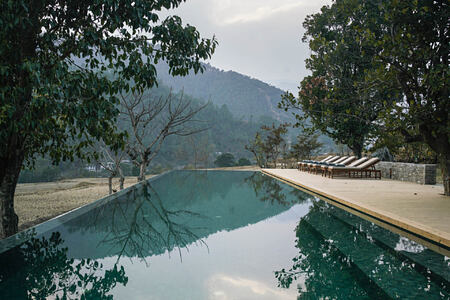 lodge swimming pool at Amankora Punakha hotel bhutan
