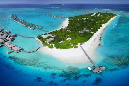 aerial view of six senses laamu hotel maldives