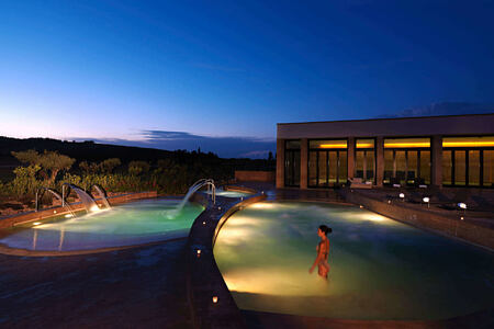 Thalassotherapy pools at night at Verdura Resort Italy