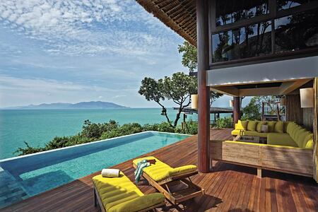the retreat pool deck at six senses samui hotel thailand