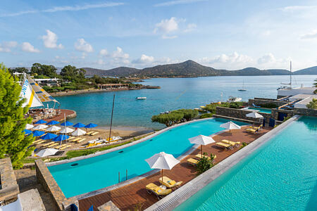 VIEW FROM THE BUNGALOWS SHARING POOL at elounda bay palace hotel greece