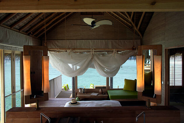 water villa interior at six senses laamu hotel maldives