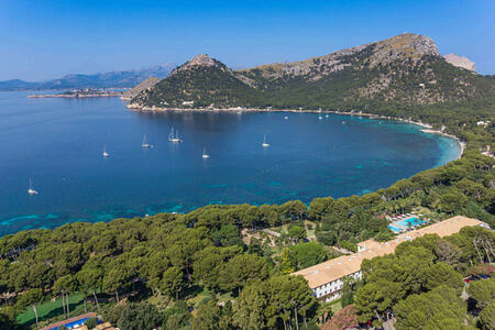 aerial view of hotel and the bay at Hotel Formentor Mallorca