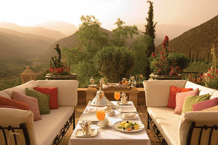 breakfast in the mountains at kasbah tamadot hotel morocco