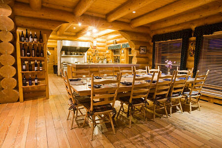 dining room and open kitchen at echo valley ranch canada
