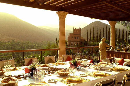 terrace dining at kasbah tamadot hotel morocco