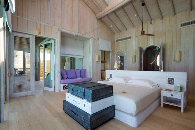 master bedroom at soneva jani beach resort