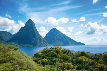 panorama of pitons in st lucia at rendezvous resort st lucia caribbean