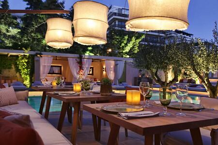 poolside dining terrace at The Margi hotel