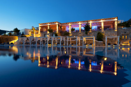 restaurant overlooking the pool at Mykonos Grand
