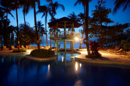 swimming pool at night at rendezvous resort st lucia caribbean