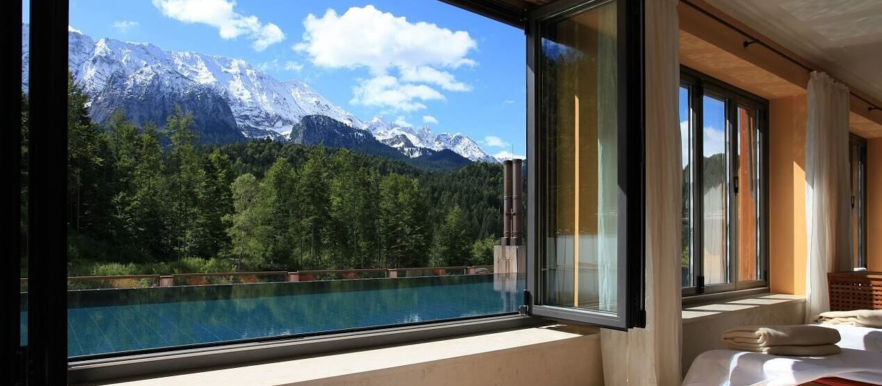 view from the spa at Schloss Elmau