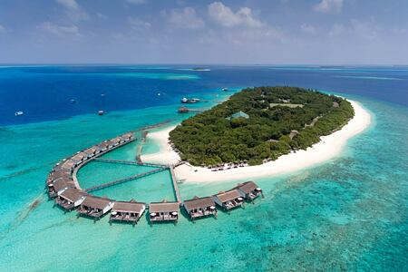 Aerial view of island at reethi beach resort maldives
