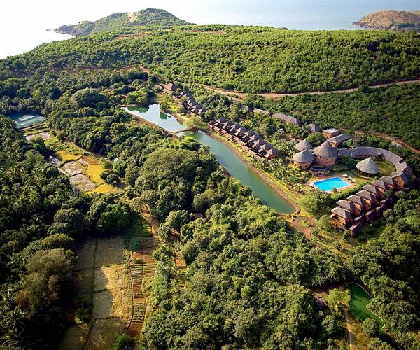 Aerial view of the complex with the sea at Swa Swara India