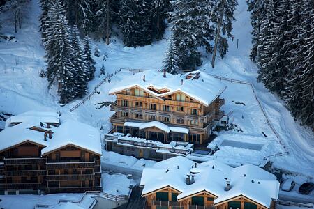 Aerial winter view of The Lodge Switzerland