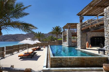 Beachfront Retreat exterior at Six Senses Zighy Bay Oman