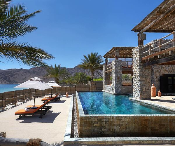 Beachfront Retreat exterior at Six Senses Zighy Bay Oman