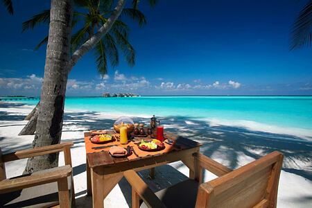 Breakfast by the beach at Main Restaurant at Gili Lankanfushi Maldives