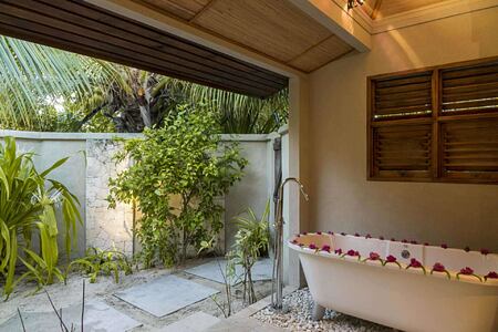 Cottage Outdoor Bathroom at Denis Private Island Seychelles