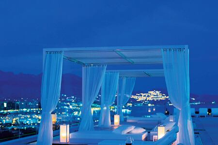 Night time on Private terrace with cabanas at SHA Wellness Spain
