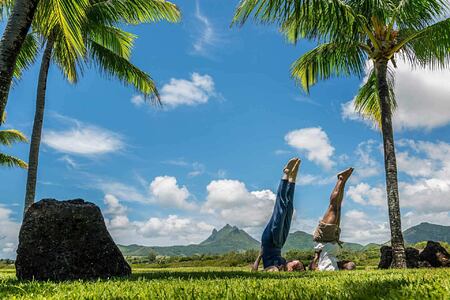 yoga outdoors at Anahita Mauritius
