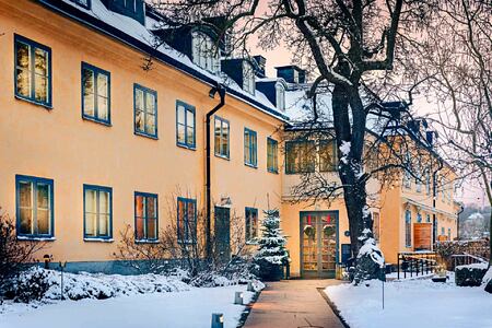 Entrance in Winter at Hotel Skeppsholmen Sweden