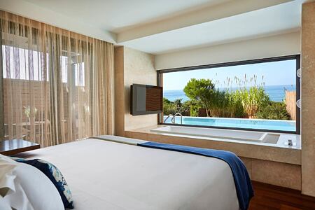 Grand Infinity Suite Sea Bedroom at Romanos Costa Navarino Greece