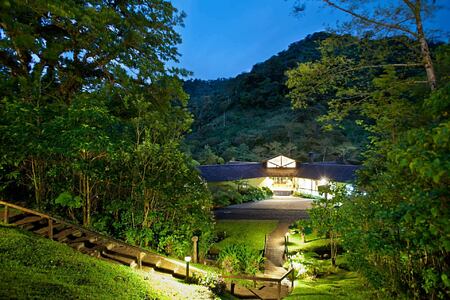 Night view of lodge at El Silencio Lodge Costa Rica