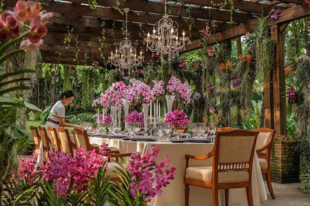 Orchids at dining table at Four Seasons Chiang Mai Thailand