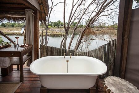 Outdoor bath at Sindabezi Island Zambia