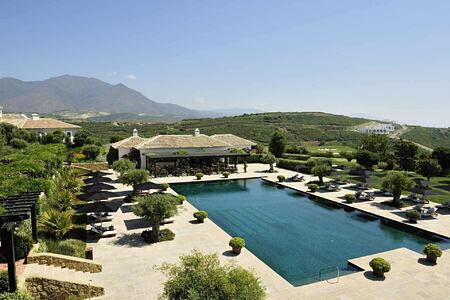 Pool and mountains at Finca Cortesin Spain