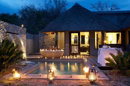 Private pool at night at Londolozi South Africa