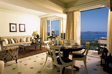 Suite living room at Elounda Gulf Villas and Suites Crete