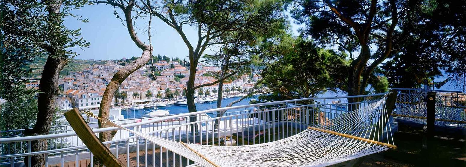 Terrace with hammock at Adriana Hvar Spa Hotel Croatia