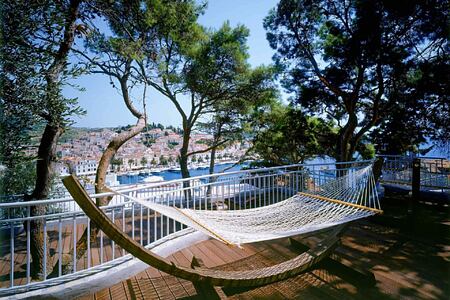 Terrace with hammock at Adriana Hvar Spa Hotel Croatia