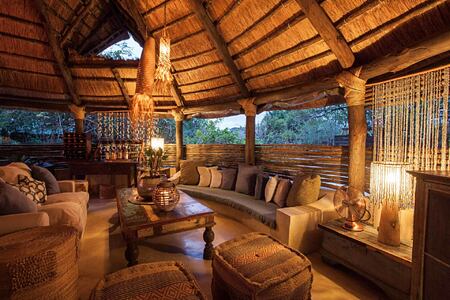 Thatched living room at Sindabezi Island Zambia