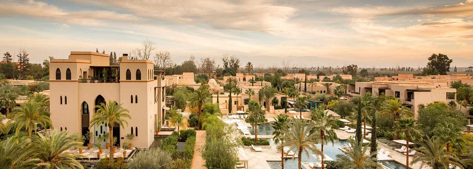 View across hotel complex at Four Seasons Marrakech Morocco