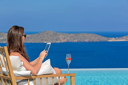 View from Superior Suite private pool at Elounda Gulf Villas and Suites Crete