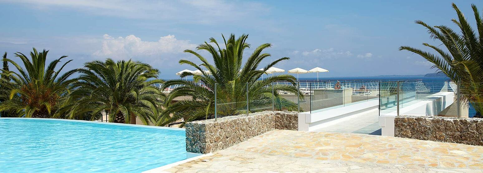 pool and sea at Marbella Corfu Greece