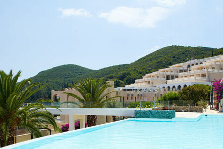 pool and view at Marbella Corfu Greece