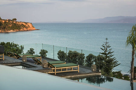 Pool and deck with sea views at F Zeen Kefalonia Greece
