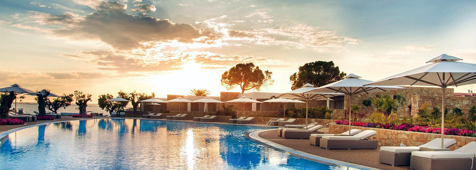 Sunset at Pool area at Ikos Olivia Greece