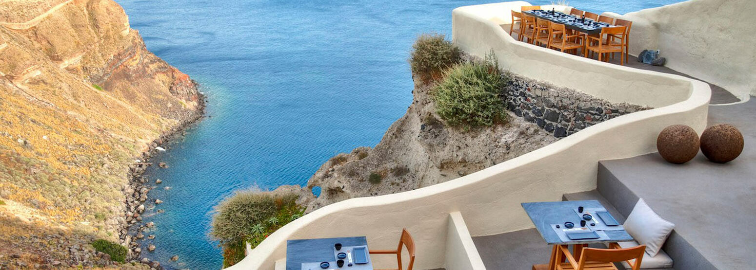 Sea view from ASEA Restaurant at Mystique Santorini Greece