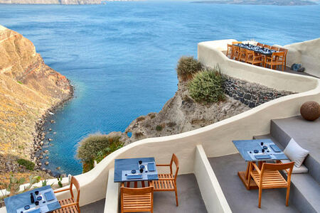 Sea view from ASEA Restaurant at Mystique Santorini Greece